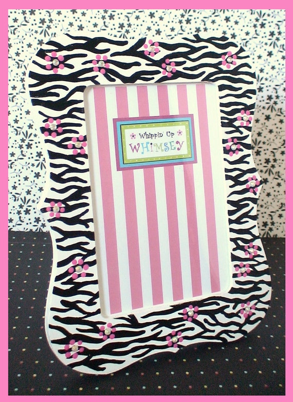 Zebra Picture Frame 4 x 6 Handpainted Zesty
