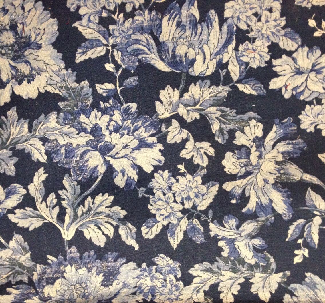 French Country Blues Floral Fabric Upholstery Fabric By The