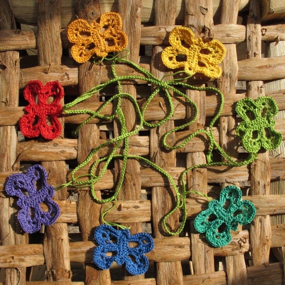 Crochet butterfly rainbow garland in 100% cotton