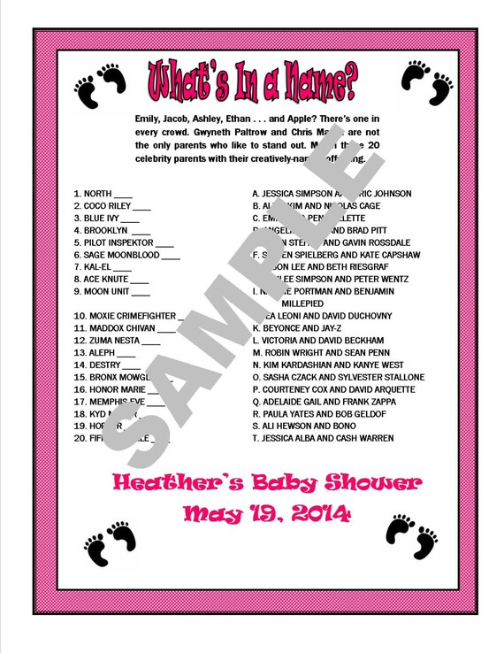 What's In a Name? Printable Baby Shower Matching Game. Custom Digital File to Fit Your Party