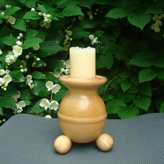 Vintage natural madera candelabro para 1 vela por olalavintage