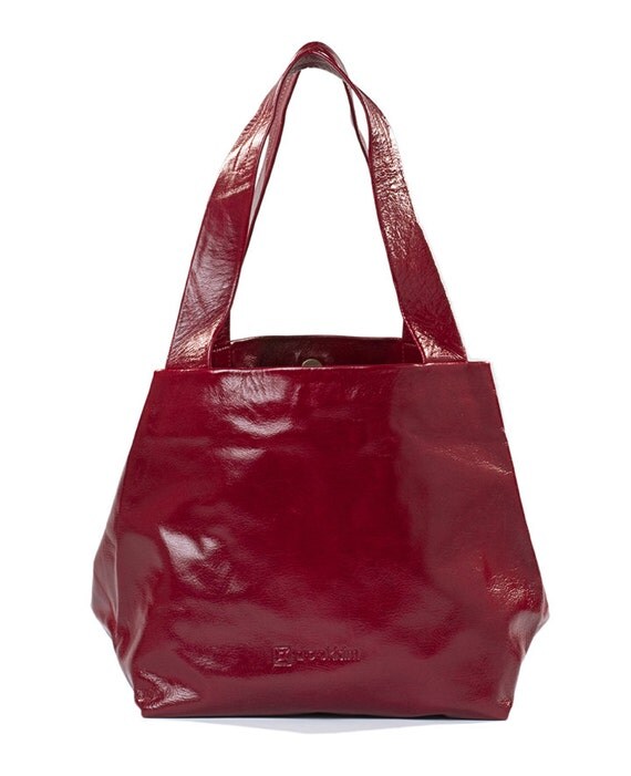 Small Tote Bags: Small Red Leather Tote Bag