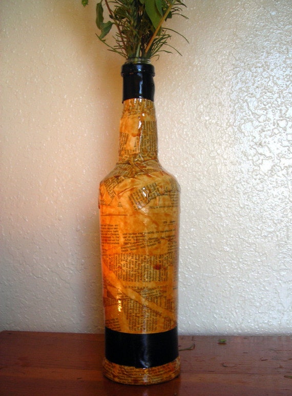 antiqued bottle vase upcycled encyclopedia upcycled wine