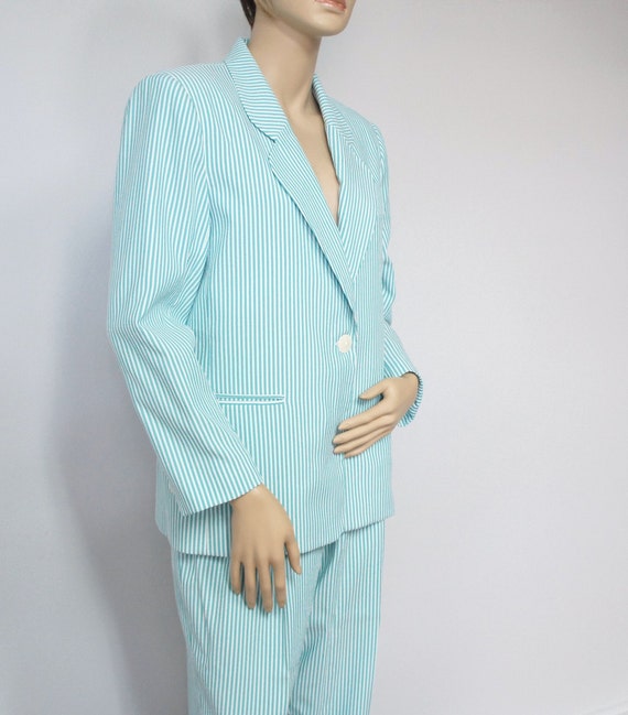 Vintage Pant Suit Turquoise Pant Suit Women's Seersucker