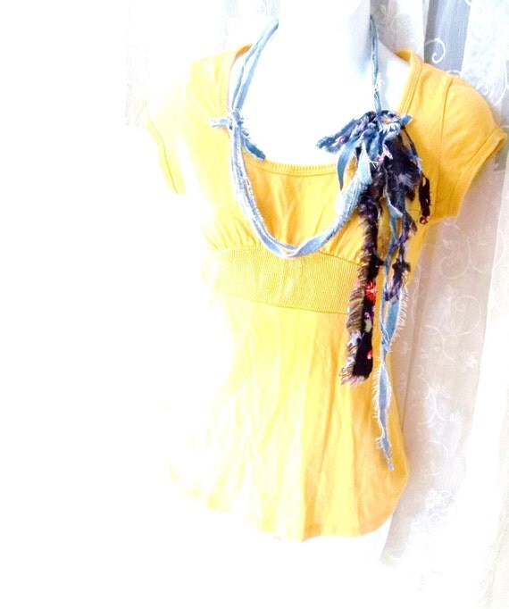 Vintage Bohemian Baby Doll Tee. Saffron. Yellow. by ShabbyPeonie