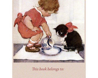 Girl with Kitten Bookplates - Pack of Ten - Jessie Willcox Smith Repro