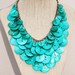 SALE,Beach Beauty,Teal Peacock Blue Bib-Style Statement Button Necklace,Dangling,Beach Wedding,Aqua,Repurposed Shell Button Necklace,OOAK