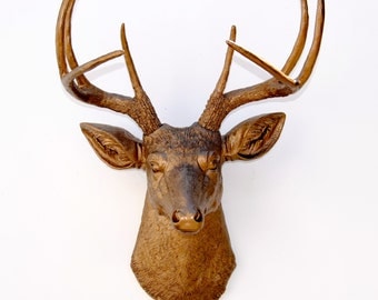Faux Taxidermy - Deer Head Wall Mount - Metallic Bronze Deer Head Resin Wall  Decor D0909