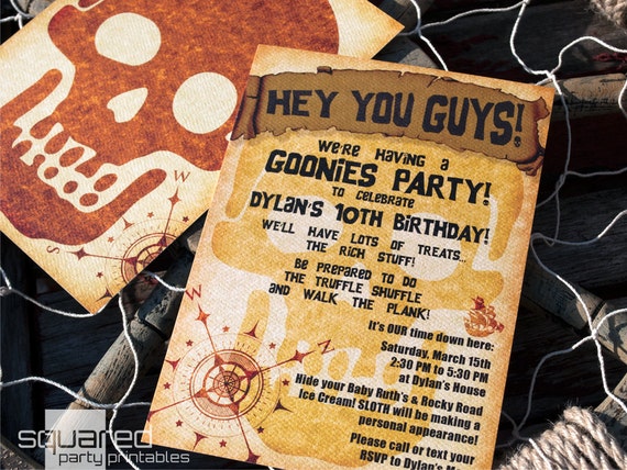 Pirate Party - Goonies Themed Party Invitation - DIY Printable - Birthday Invite - Made to Order - Printed Invitations Il_570xn