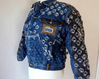 80's Hip Hop Jean Jacket Major Damage Distressed Denim Coat Urban ...