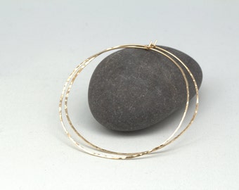 Thin hammered gold hoop earrings, large 14k gold filled hoops