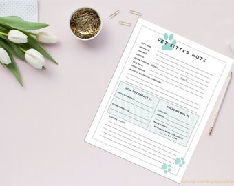 Pet Sitter Note Cards | Physical Printed 4x6" Inch Post Card | Pet Sitter Supplies | Minimalist White Design