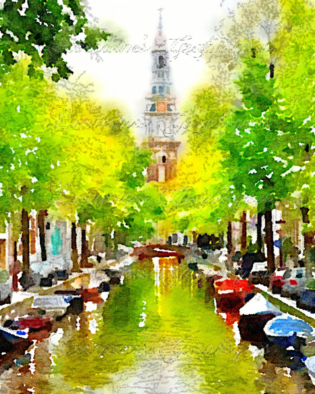 On the Canal: A Fine Art Amsterdam Watercolor Print for European Home