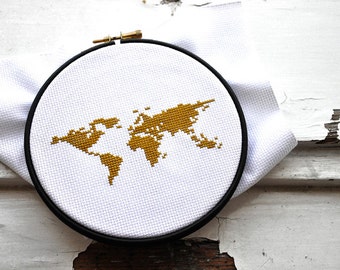 Map Of The World Hand Embroidery Patterns Cross stitch pattern modern WORLD MAP hand embroidery pattern counted cross stitch design diy beginner cross stitch pattern