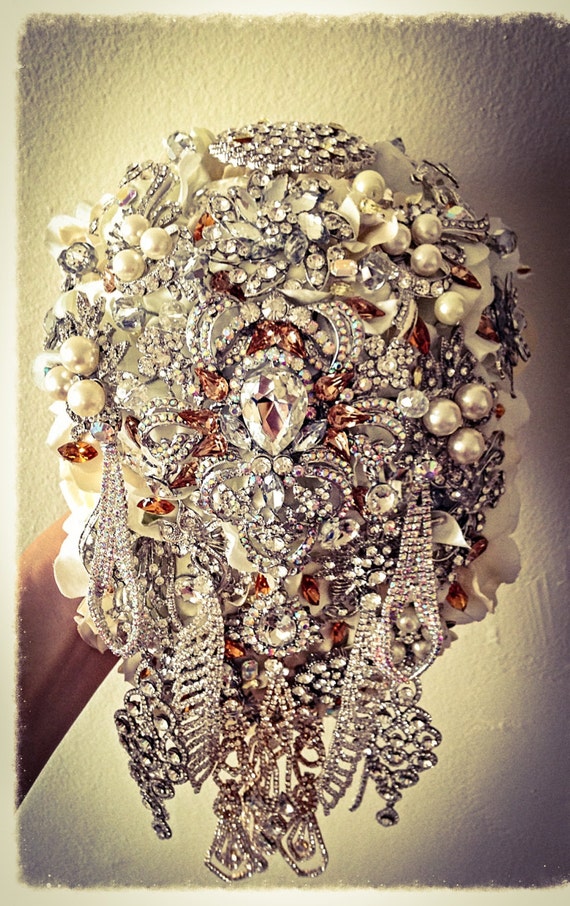 Cascading Brooch Bouquet Ivory Amber Topaz By Natalieklestov