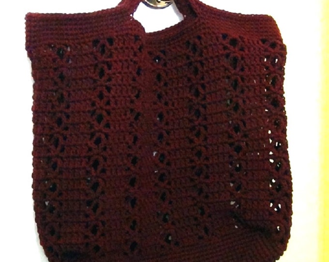Market Bag - Beach Tote Bag - Crocheted Bag - Claret Red Crochet Tote