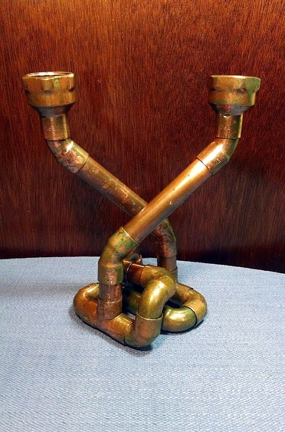 Items similar to Patina Industrial Copper Candle Holder on Etsy