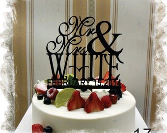 Mr and Mrs Monogram Cake Topper With Your Family Name and Wedding Date - Handmade Custom Wedding Unique Cake Topper