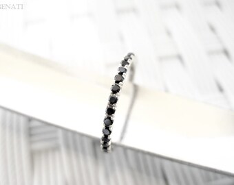 Black Diamond Eternity Band, Black Diamond Eternity Ring, Stackable Black Diamond Wedding Band, Diamonds Go HALF Way Around, Infinity Band