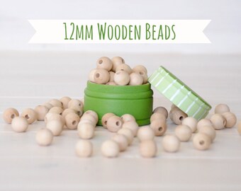 12MM Wooden Beads - 50 Round Wooden Beads - 12MM Wooden Balls (1/2") - Unfinished Wooden Beads - 12mm Wood Balls in Muslin Bag - DIY Crafts