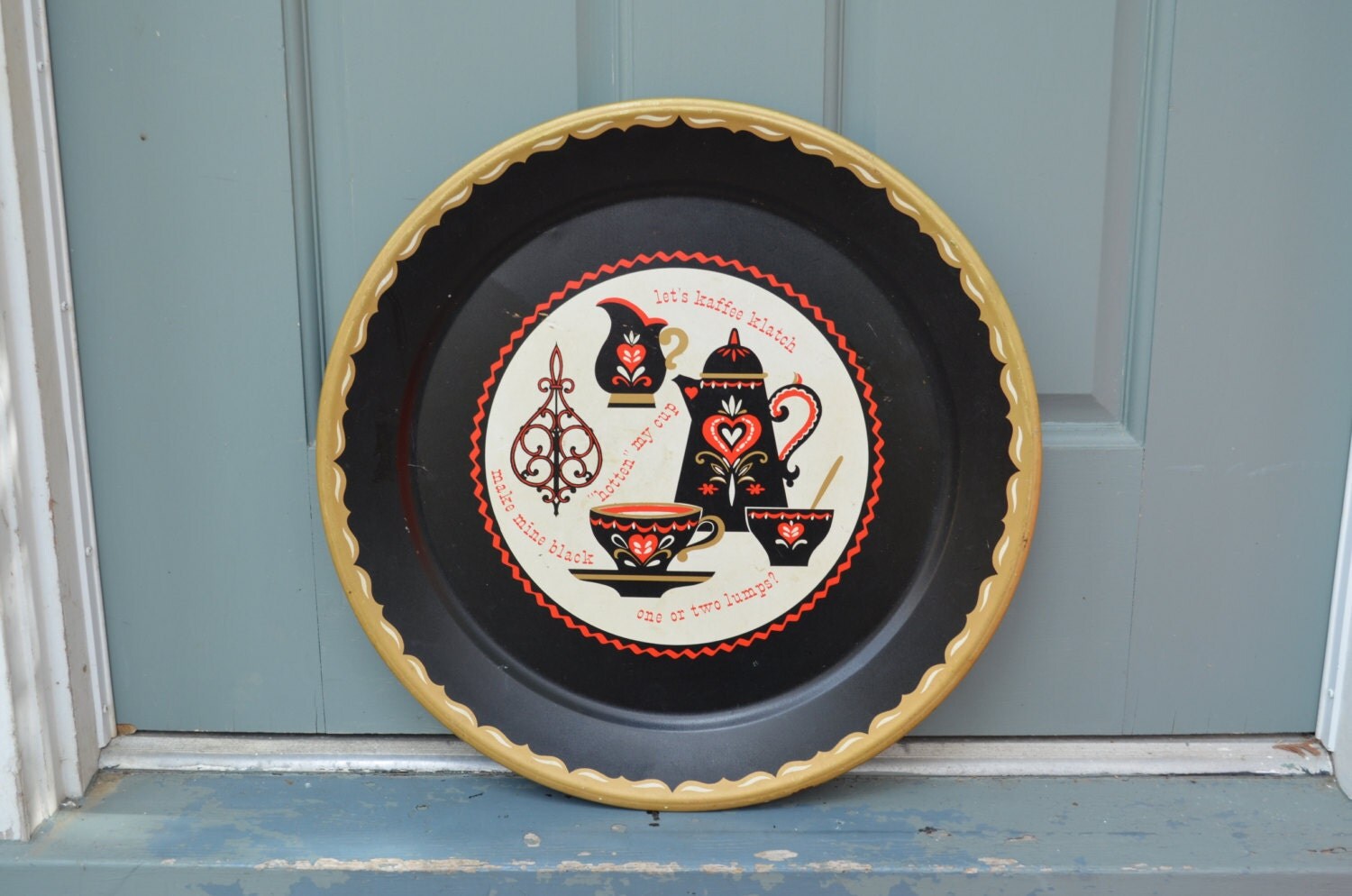 Coffee Serving Tray Retro Serving Tray Large Metal Serving Tray Let’s Kaffe Klatch Pennsylvania