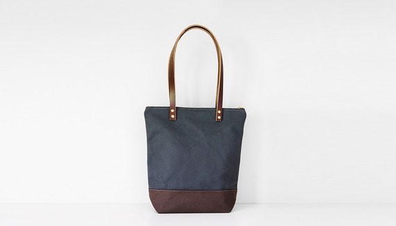 Small Zipper Tote - Waxed Canvas Bag  Leather Straps  Zipper Closure ...