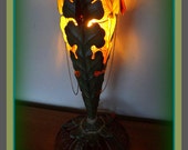 Assemblage Organic Art Nouveau Inspired Amber Glass Torchiere Lamp Light Amber Glass Crystals