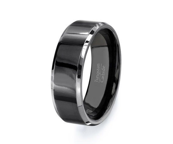 Mens Wedding Band, Black Tungsten Ring - HIGH QUALITY Mens Tungsten ...