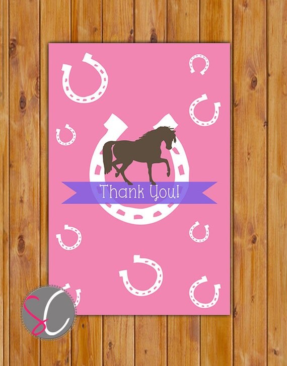 Horse Thank You Card Pink Purple White Horse Theme Flat Card