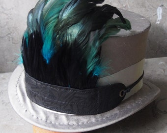 Green and Black Feather and Black Leather Fire Bird Hat Band