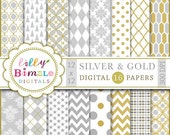 50% off Elegant Silver and gold digital papers for cardmaking, scrapbooking, quatrefoil, damask patterns INSTANT DOWNLOAD Il_170x135