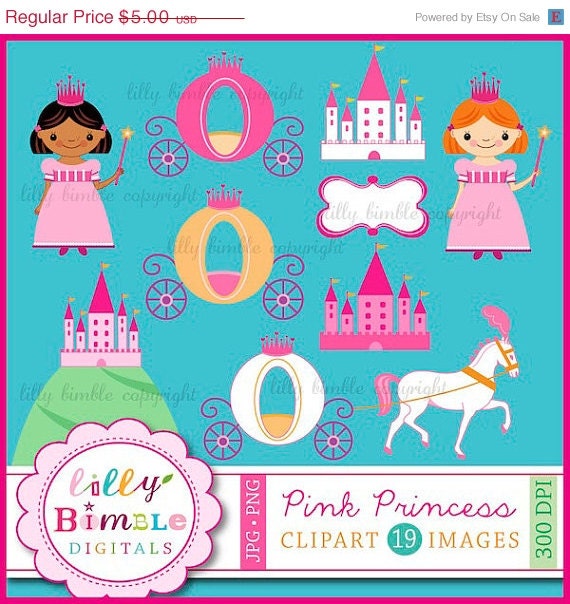 50% off Princess clipart for birthday invites, castle, carriage, clip art INSTANT DOWNLOAD Il_570xn