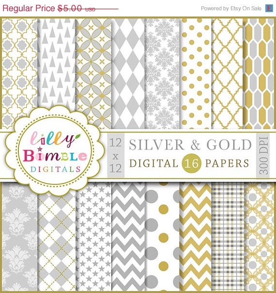 50% off Elegant Silver and gold digital papers for cardmaking, scrapbooking, quatrefoil, damask patterns INSTANT DOWNLOAD Il_570xn