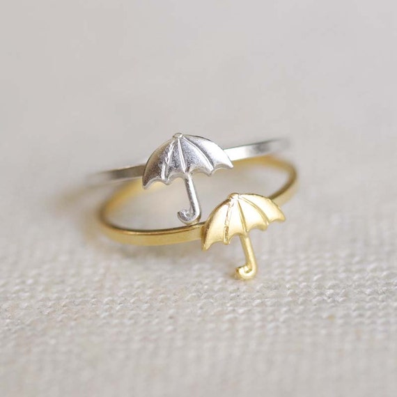 tiny umbrella ring . umbrella stacking ring . by trystjewellery