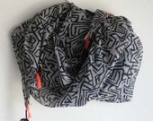 Grey printed fashion scarf with tassels- Beach scarf - Summer shawl - Boho Tribal Scarf