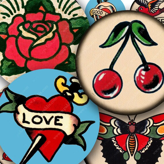 Vintage Sailor Tattoos Authentic Jerry Digital Collage Sheet Printable Cherry Rose Anchor Pirate Bird 15 Inch Circles Two Piddix 969 Vintage Sailor Tattoos Authentic Jerry Digital Collage Sheet Printable Cherry Rose Anchor Pirate Bird 15 Inch Circles Two Piddix 969