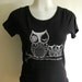 RESERVED for Veronica, Owl Women's charcoal triblend Tee Shirt with turquoise ink-Hand Printed, Natural Ivory or Soft Black