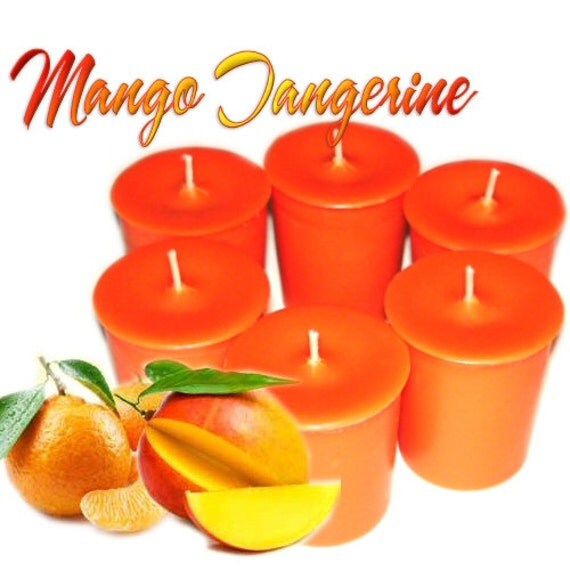 6 Mango Tangerine Votive Candles Tropical Fruit Scent
