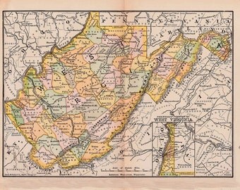 map of West Virginia from 1890, a printable antique map, digital collage sheet no. 289