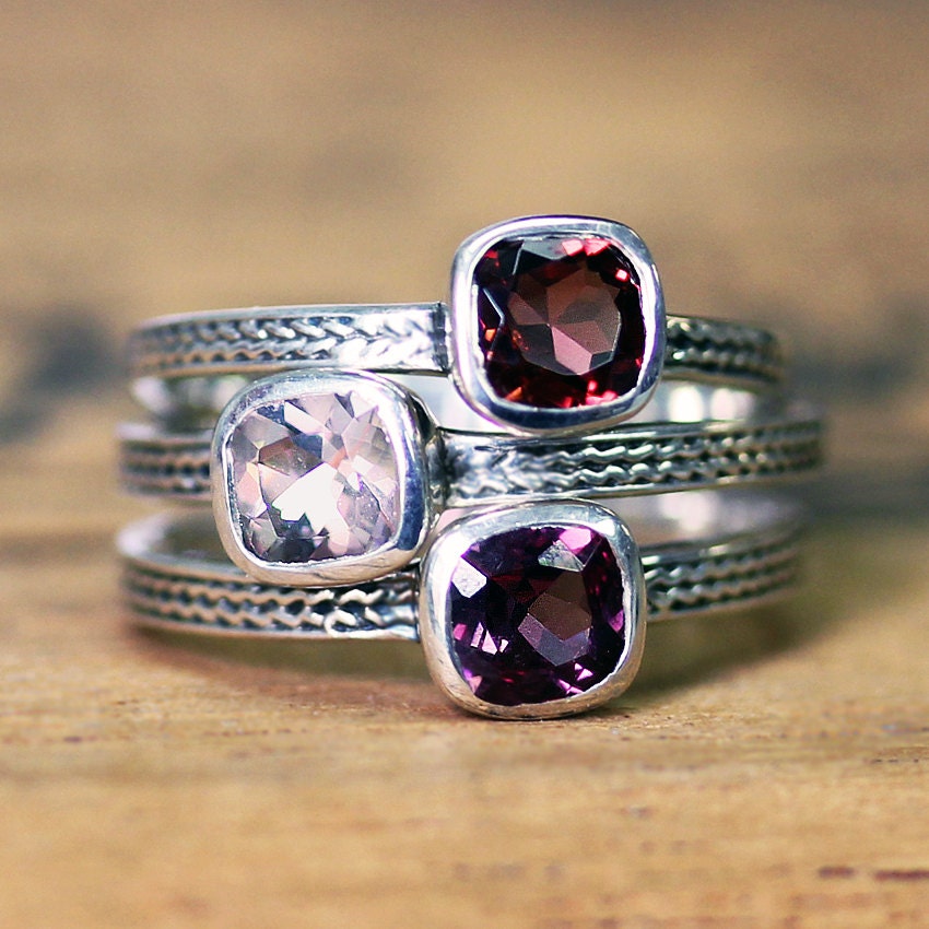 Stackable gemstone rings birthstone stack ring