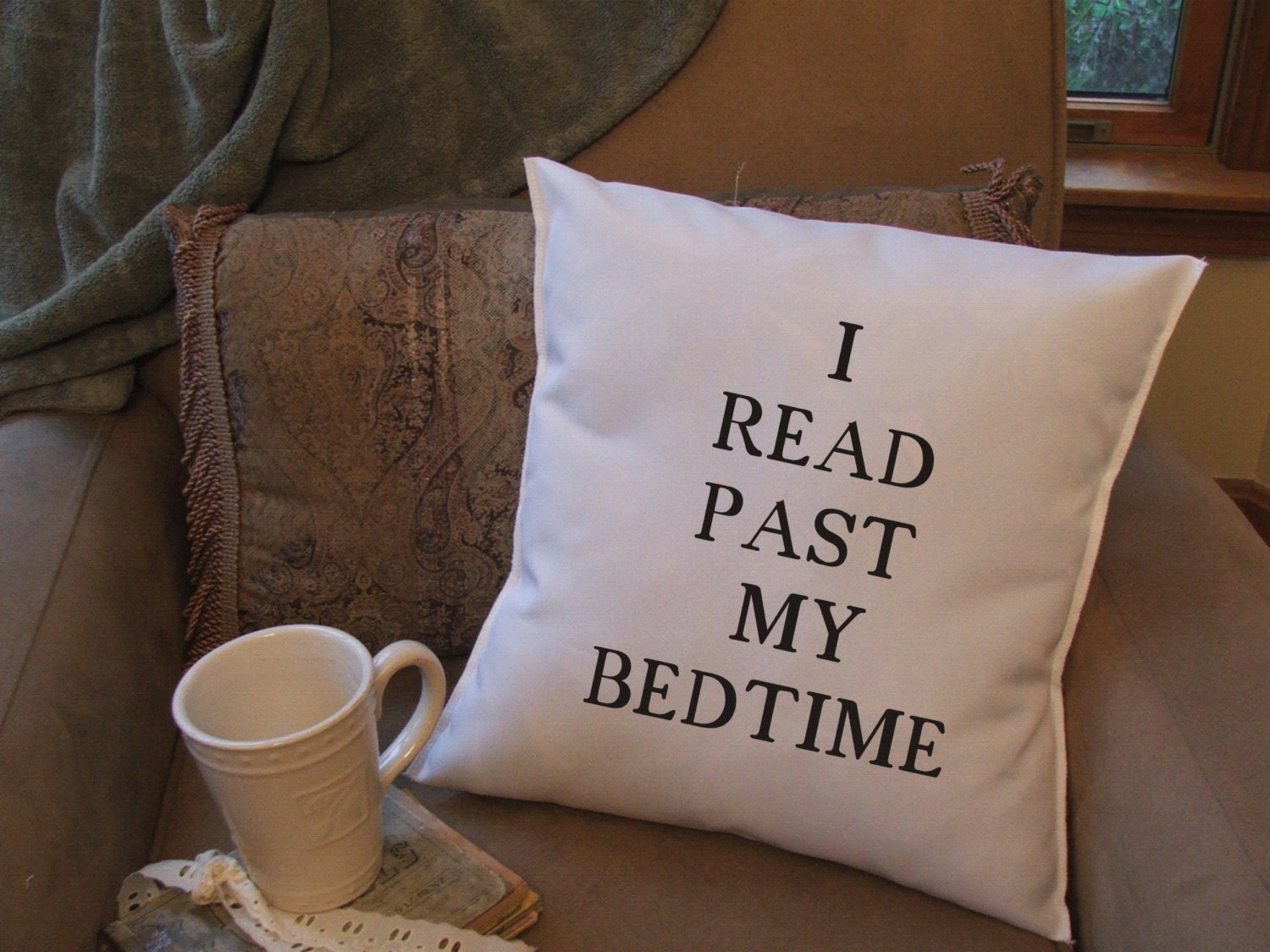 I read past my bedtime throw pillow cover humorous pillow