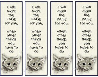 Printable Bookmark, Cute Big Eyed Kitten, Little Verse, Kids Party Favors, Original Art, Instant Download, You Print