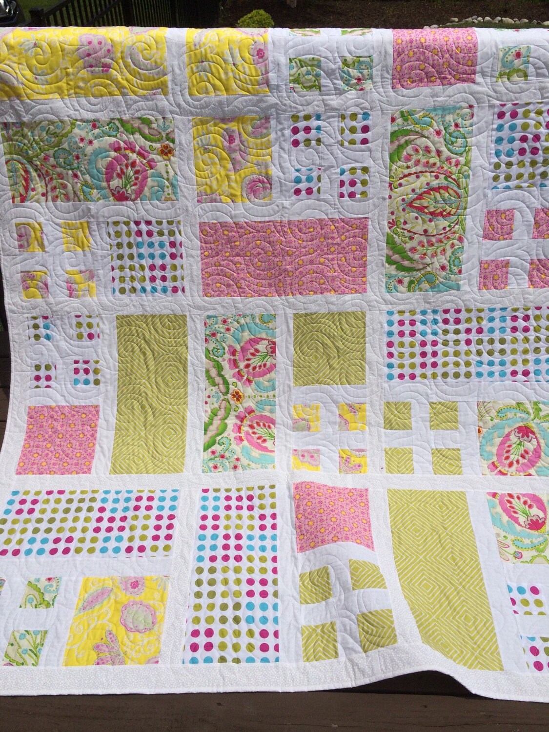 Modern quilt Twin teen girl flower quilt by quiltprincess on Etsy