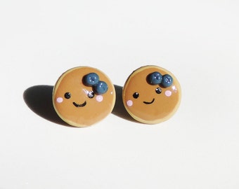 Blueberry Pancake Post Earrings Cute Polymer Clay Jewelry