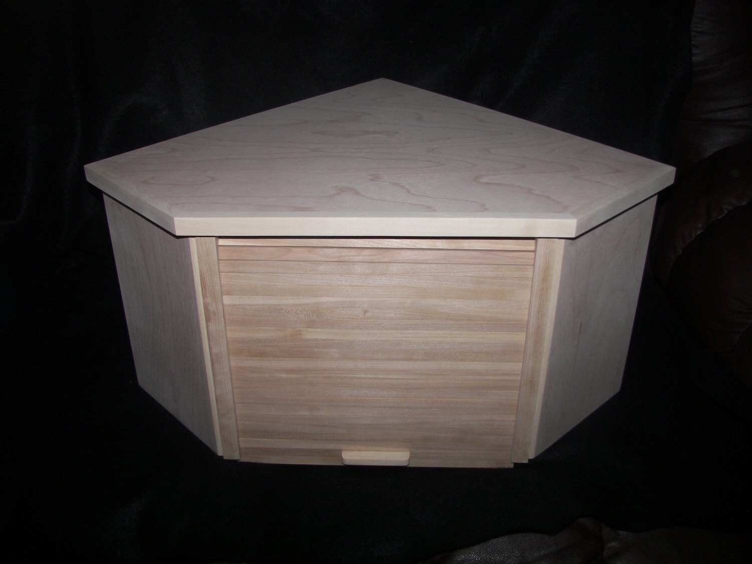 Unfinished Birch Corner Breadbox With Roll Up Door