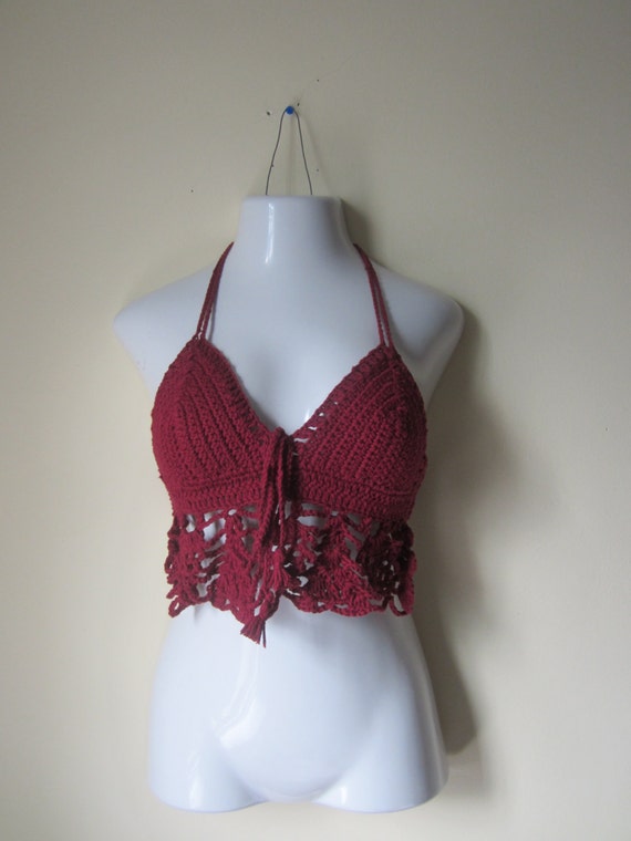 Items similar to BURGUNDY CROCHET CROPPED top, Crochet cropped top ...