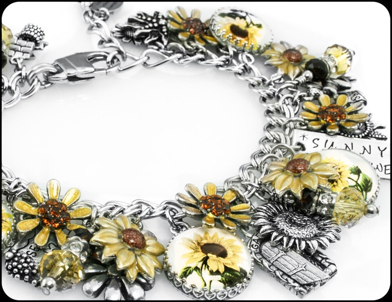 Sunflower Jewelry Sunflower Bracelet Charm by BlackberryDesigns