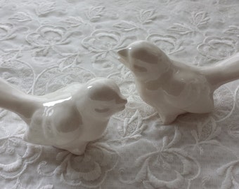 Wedding Cake Topper Vintage Birds in Elegant White