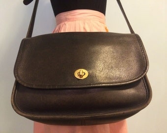 Vintage 70s black leather coach messenger purse