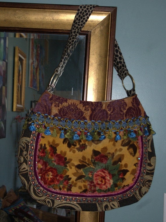 Large vintage velvet Gypsy Bag